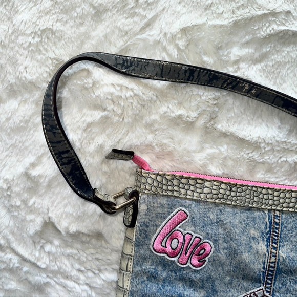Nicole Lee Athena Patch Print Crossbody Handbag Denim Patches Rhinestones - Picture 3 of 11